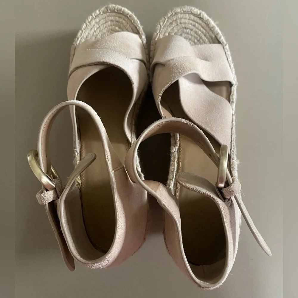 Marc Fisher Amari Espadrille Wedge Sandal Size l0M‎ Light Taupe Suede Nautical